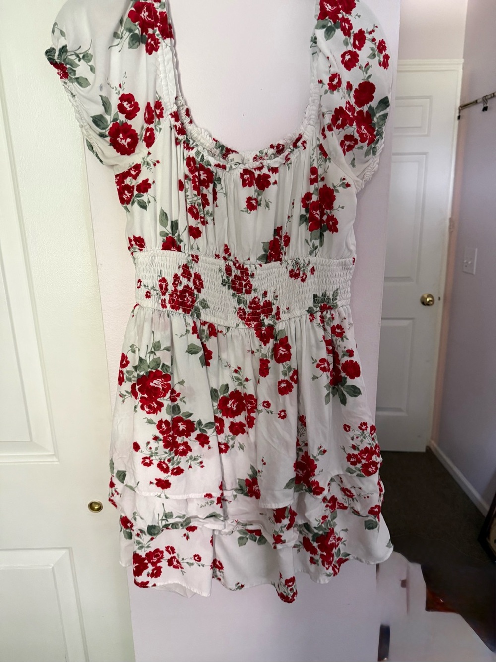 Hollister White Dress Romper with Red Floral Print
